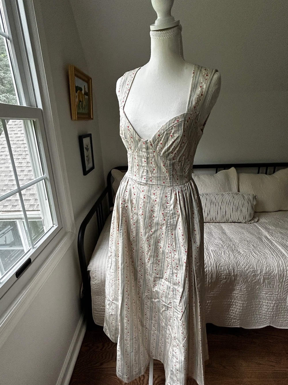 7 For All Mankind Midi Dress Cottagecore Floral Stripe Size 4